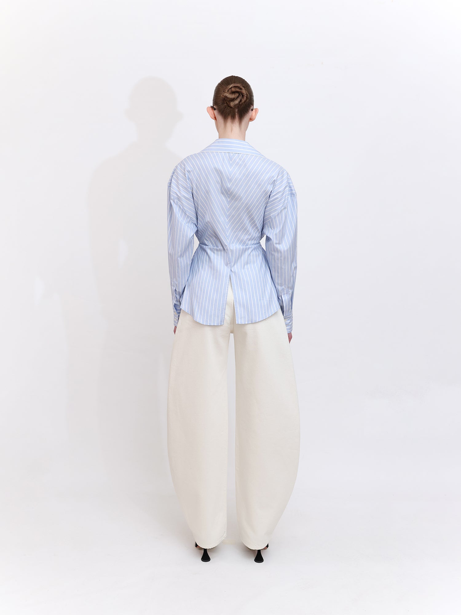 Fitted Blue Striped Shirt with Waist Detail