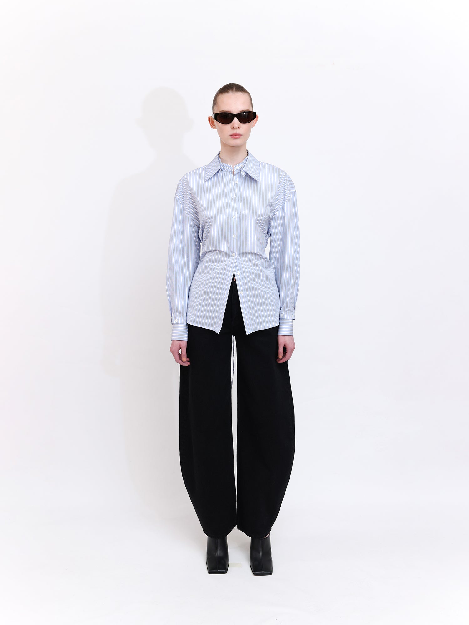 Blue Striped Shirt with Collar & Cuff Detail