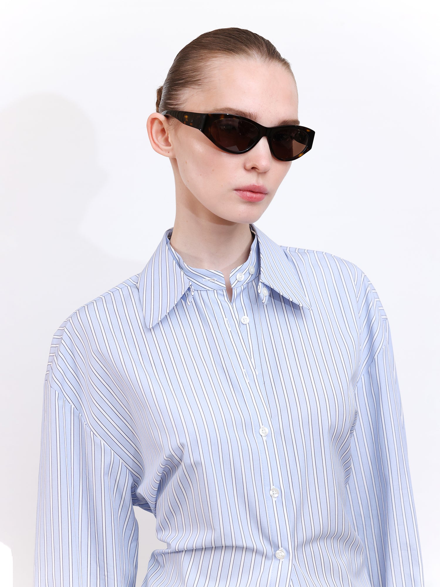 Blue Striped Shirt with Collar & Cuff Detail