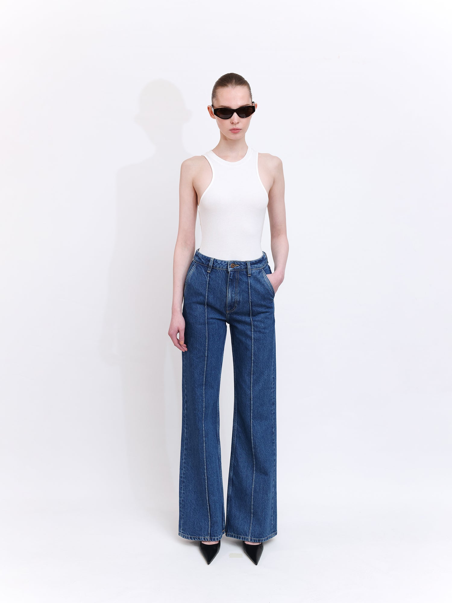 Blue Straight-Cut Denim Jeans