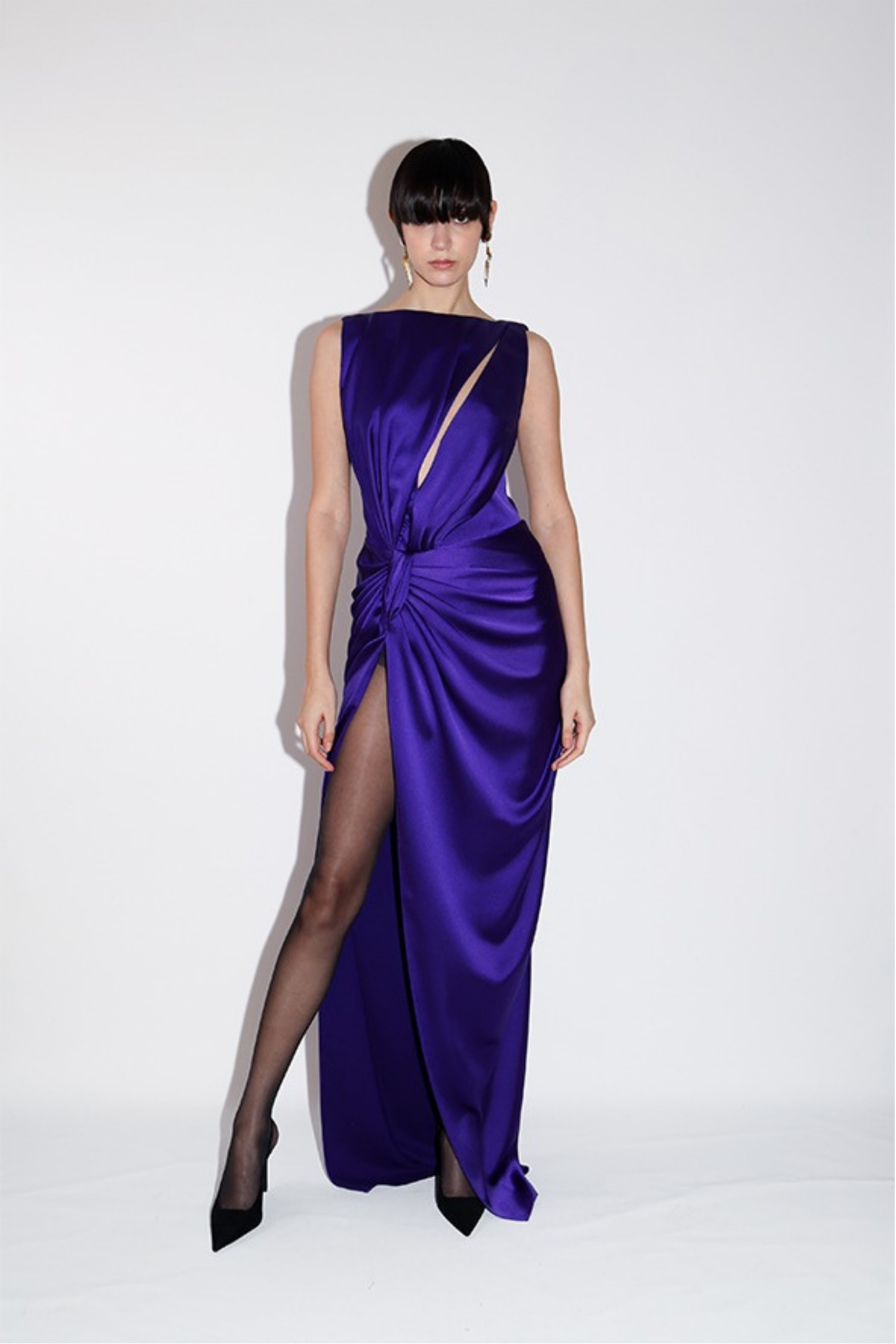 Boat-Neck Satin Gown