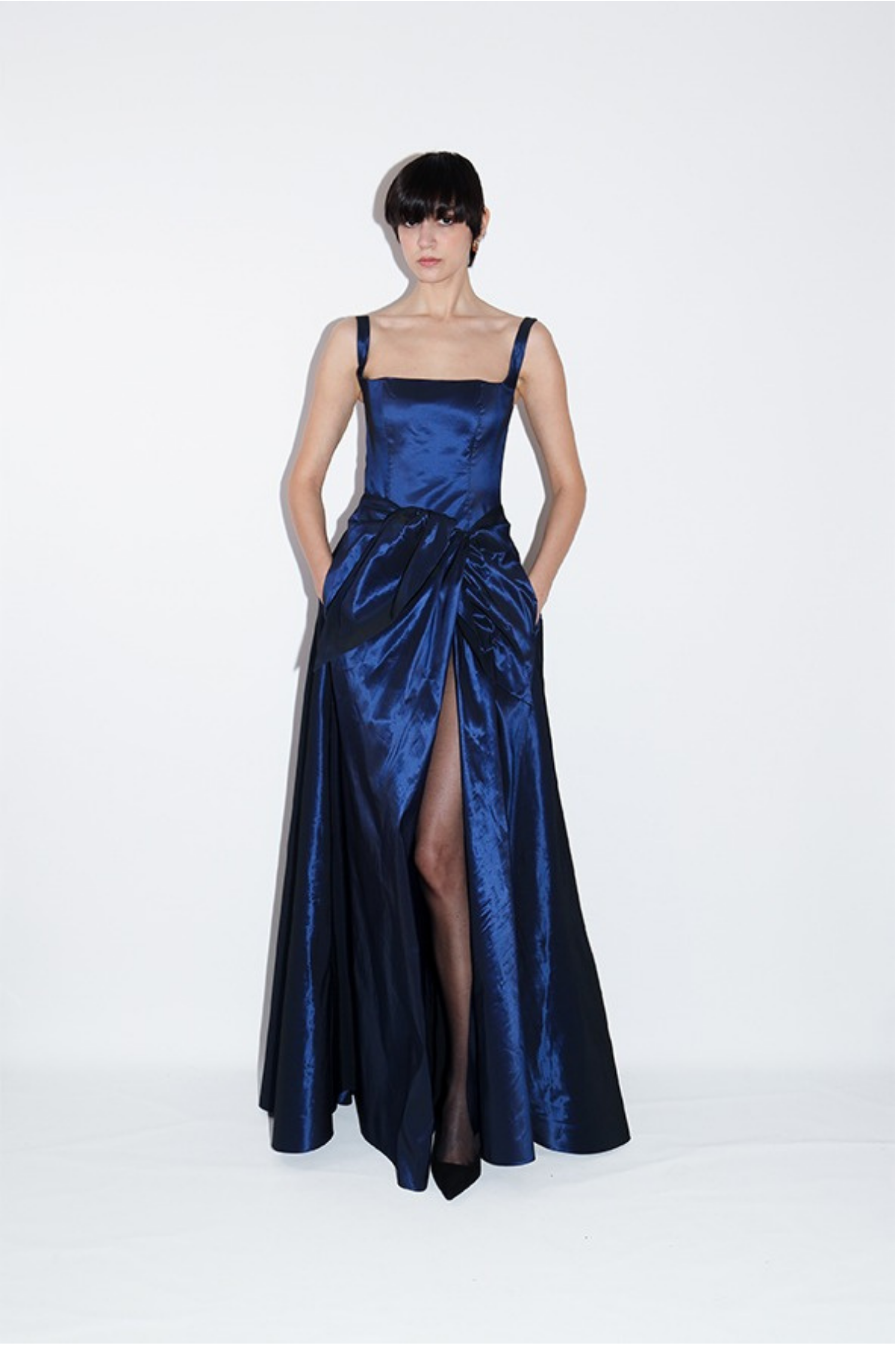 Taffeta Square-Neck Gown