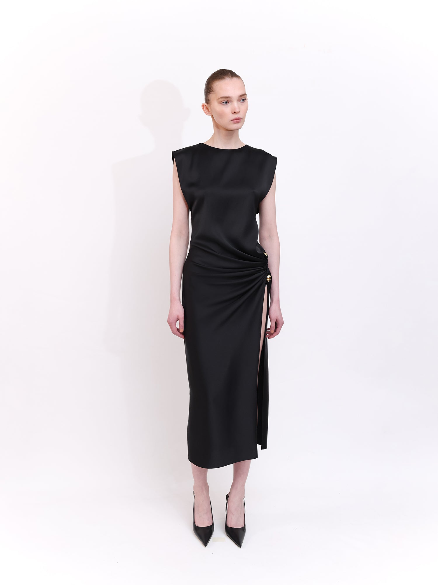 Midi Dress with Pearl Accessory