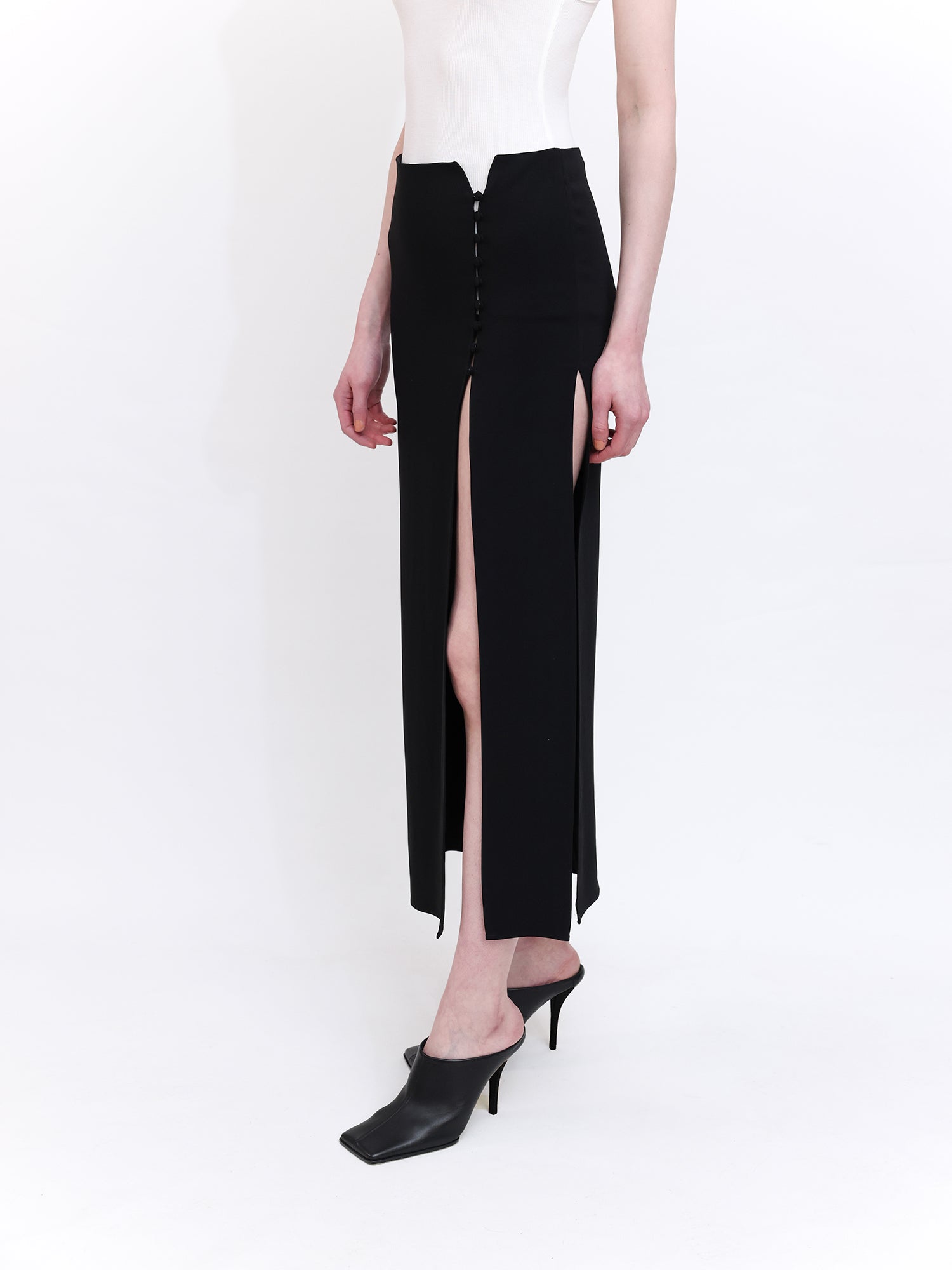 Slit Skirt with Button Detail