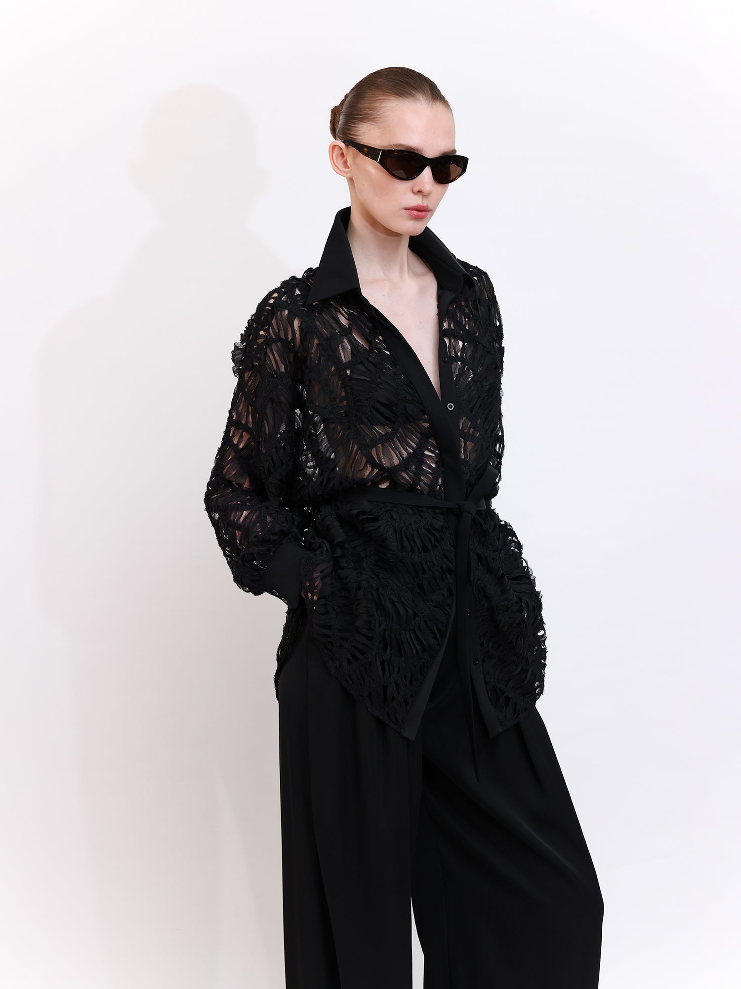 Black Sheer Lace Shirt
