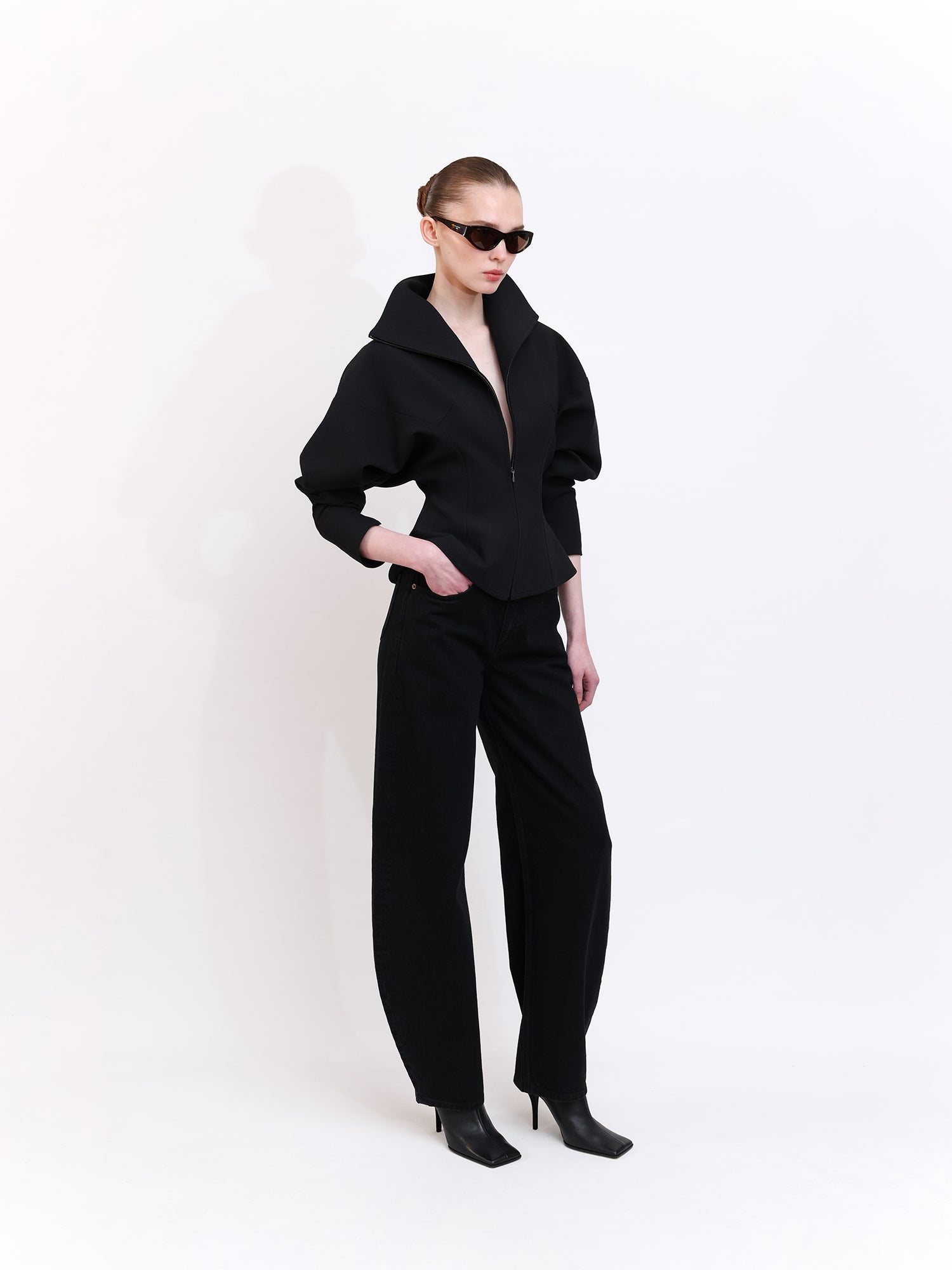 Black Tailored Blazer with Removable Shoulder Pads