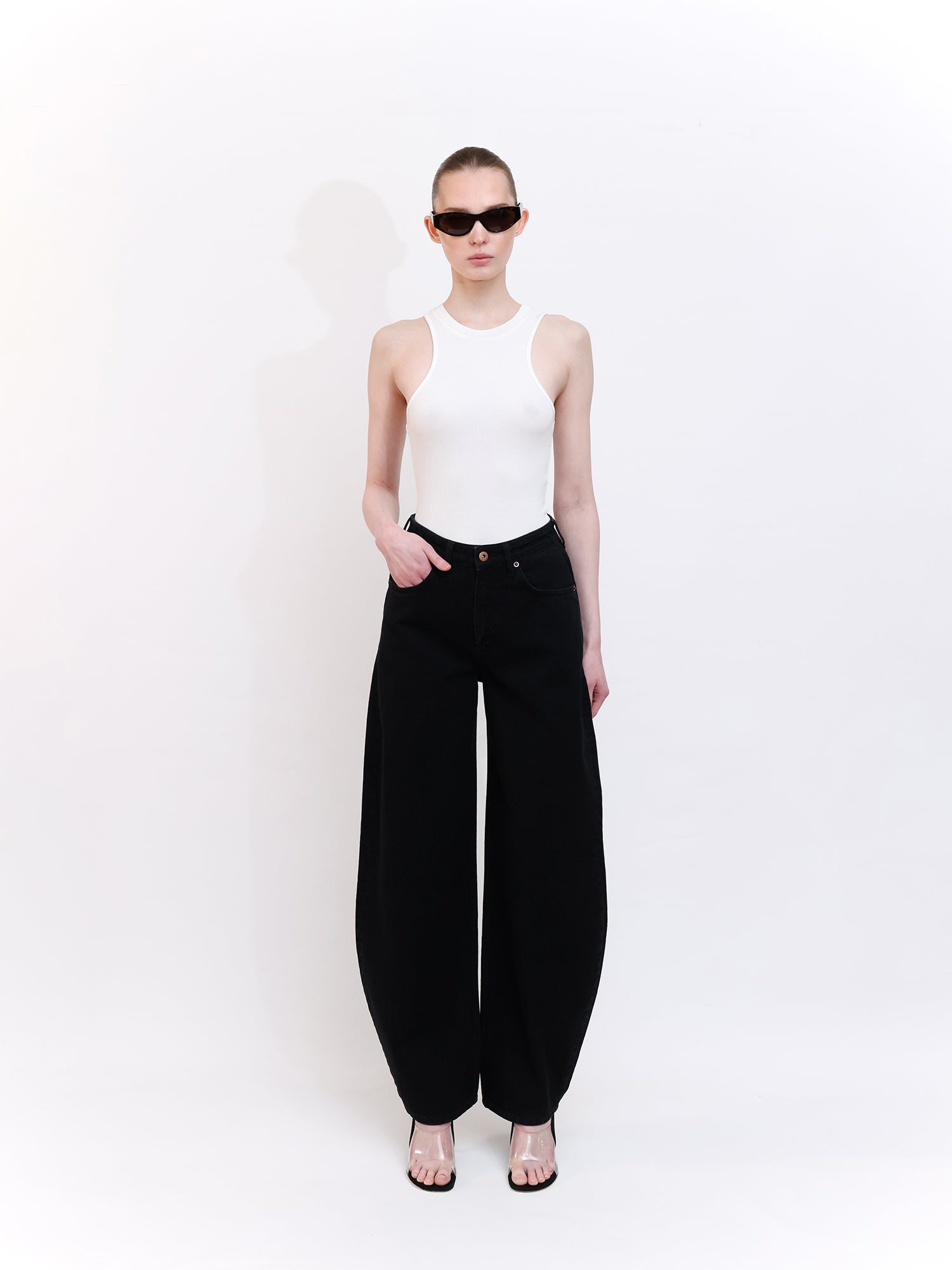 Barrel-Leg Denim Black Pants