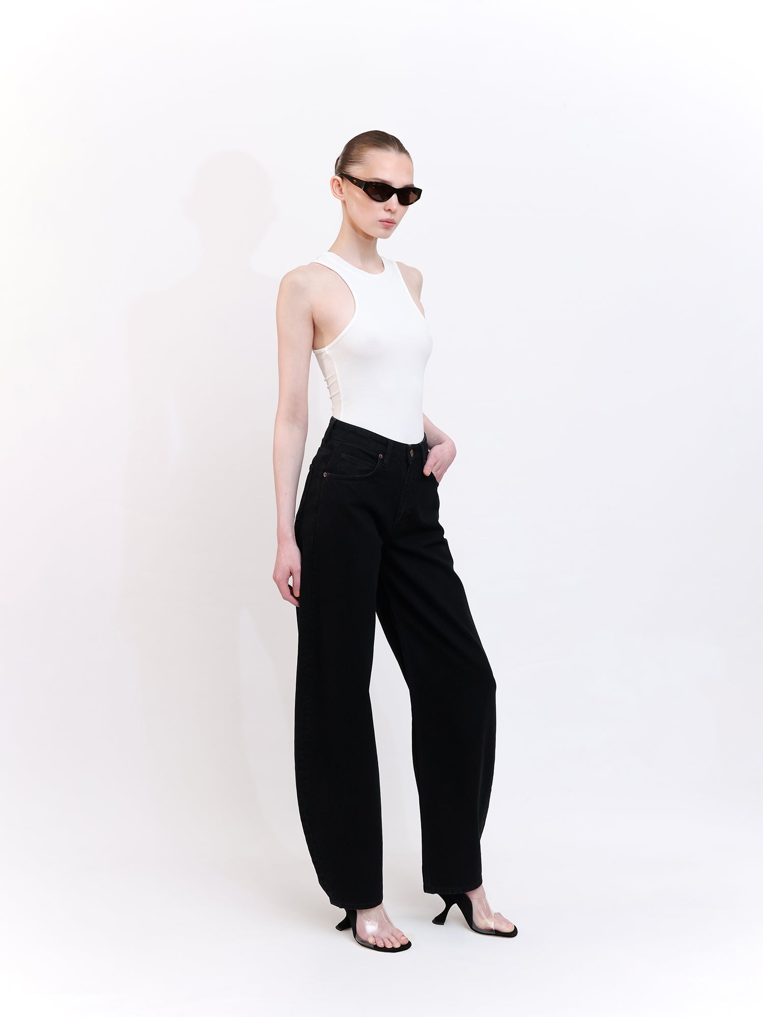 Barrel-Leg Denim Black Pants