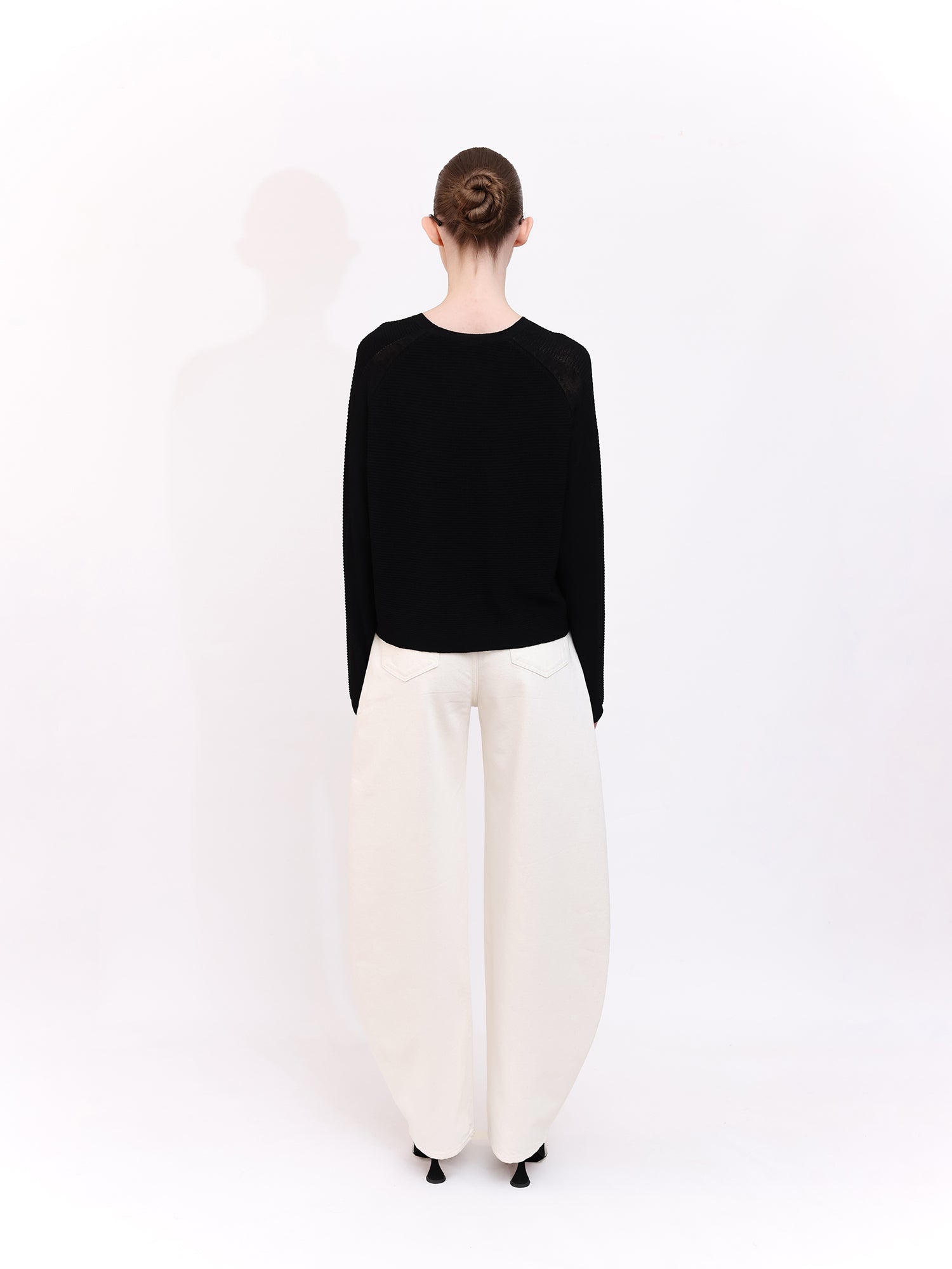 Soft Knit Top with Raglan Cut Sleeve in Black