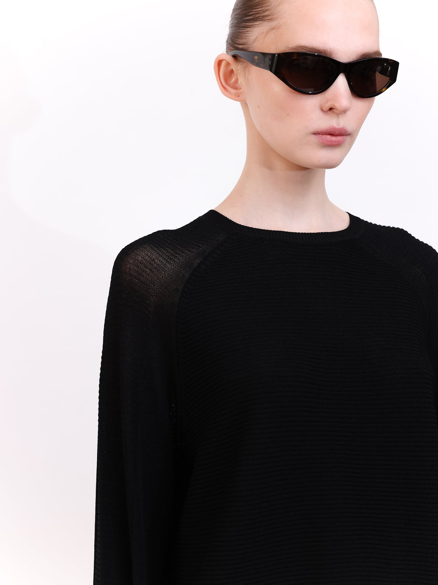 Soft Knit Top with Raglan Cut Sleeve in Black