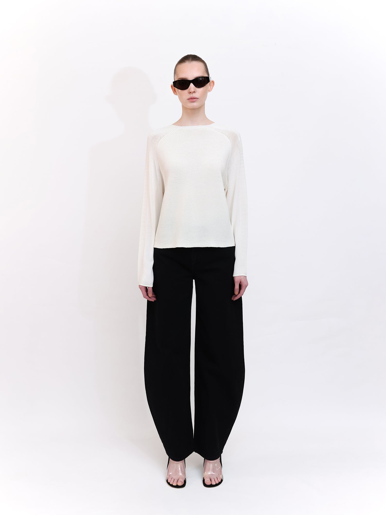 Soft Knit Top with Raglan Cut Sleeve in Ecru