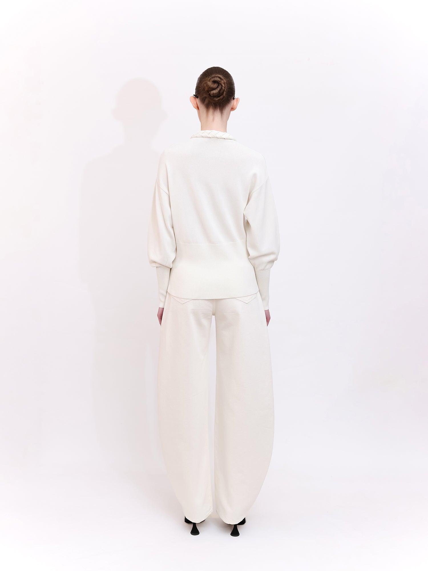 Soft Knit Cardigan With Braid Trim in Ecru