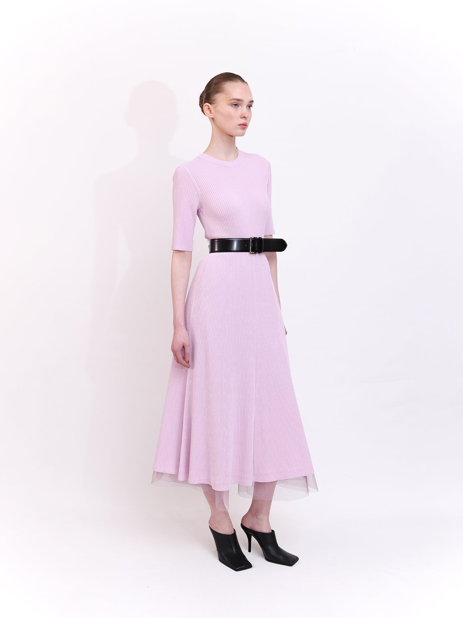 Soft Knit Midi Dress with Short Sleeves in Lavender