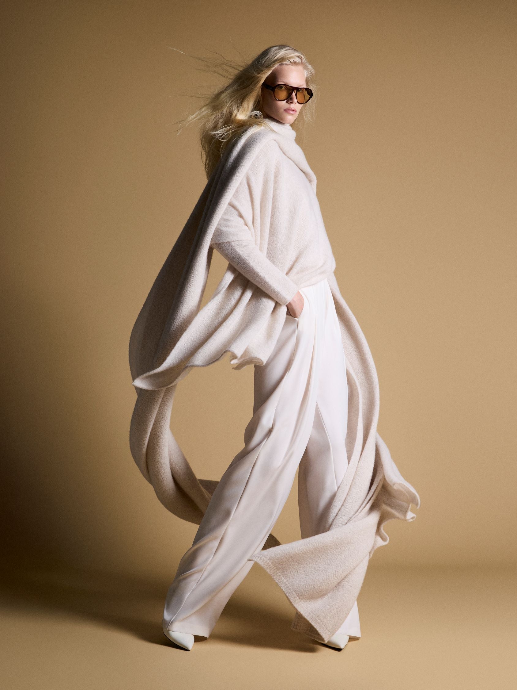 Crew Neck Sweater with Shawl Set