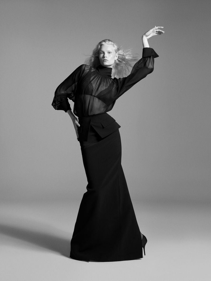 Black Chiffon Shirt with Bow Detail