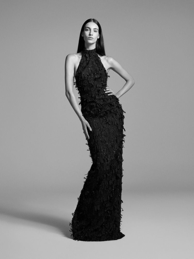 Black Fringe Hem Dress