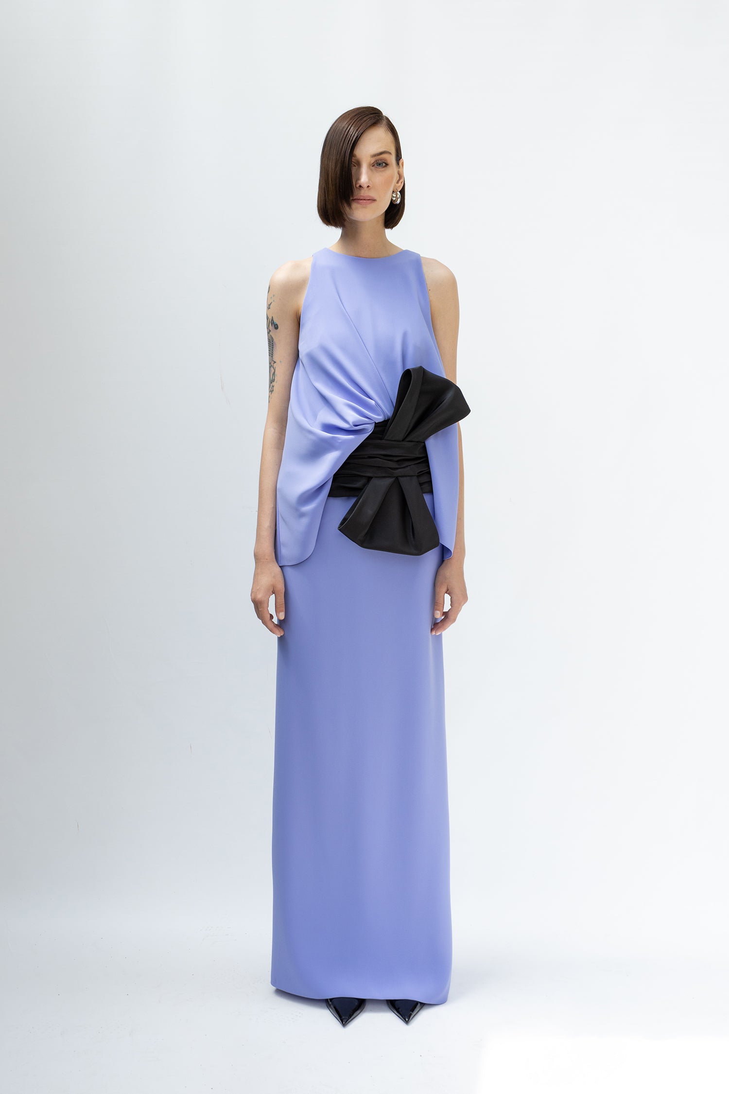 Crepe Dress with Taffeta Bow