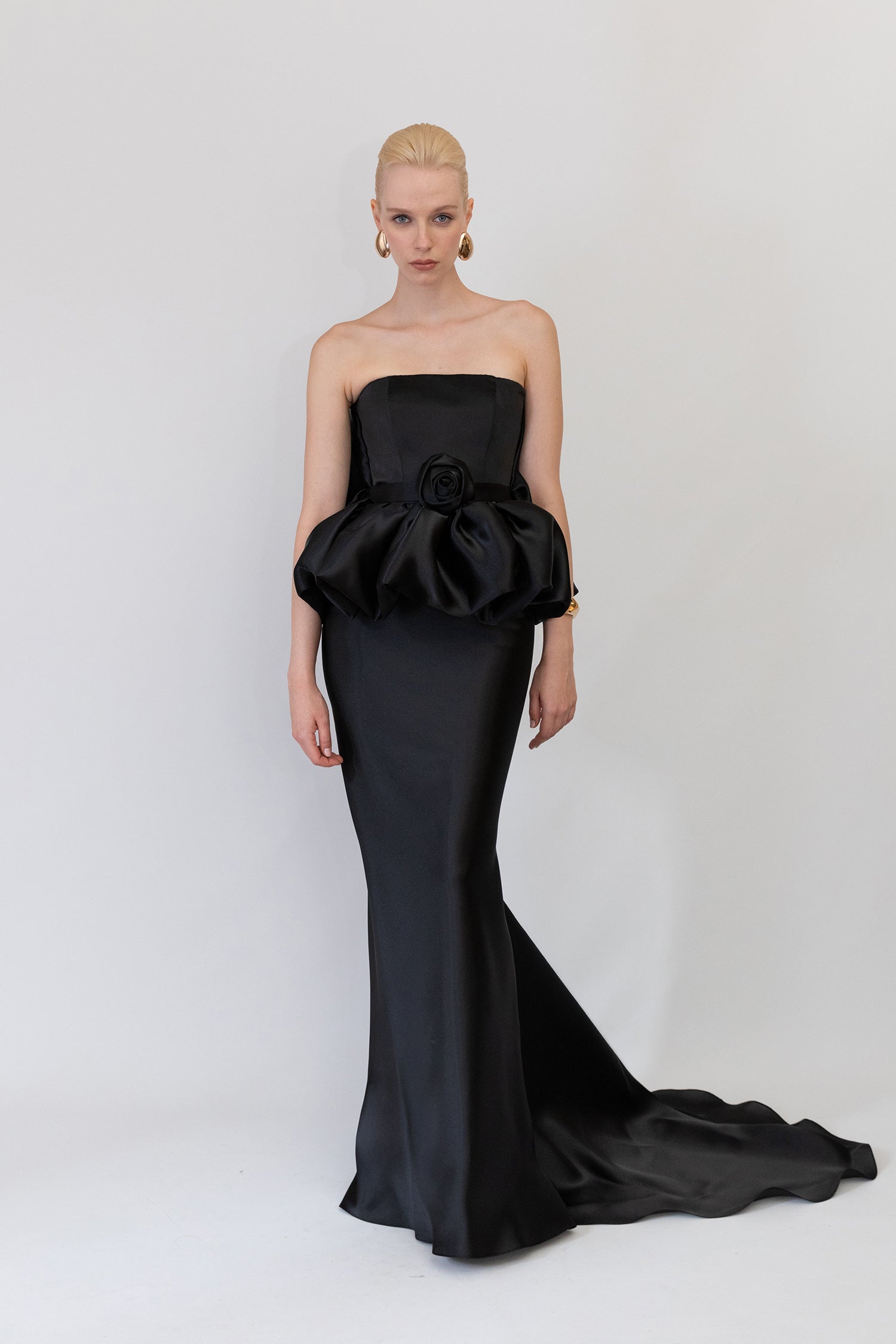 Black Organza Corseted Mermaid Gown with Train