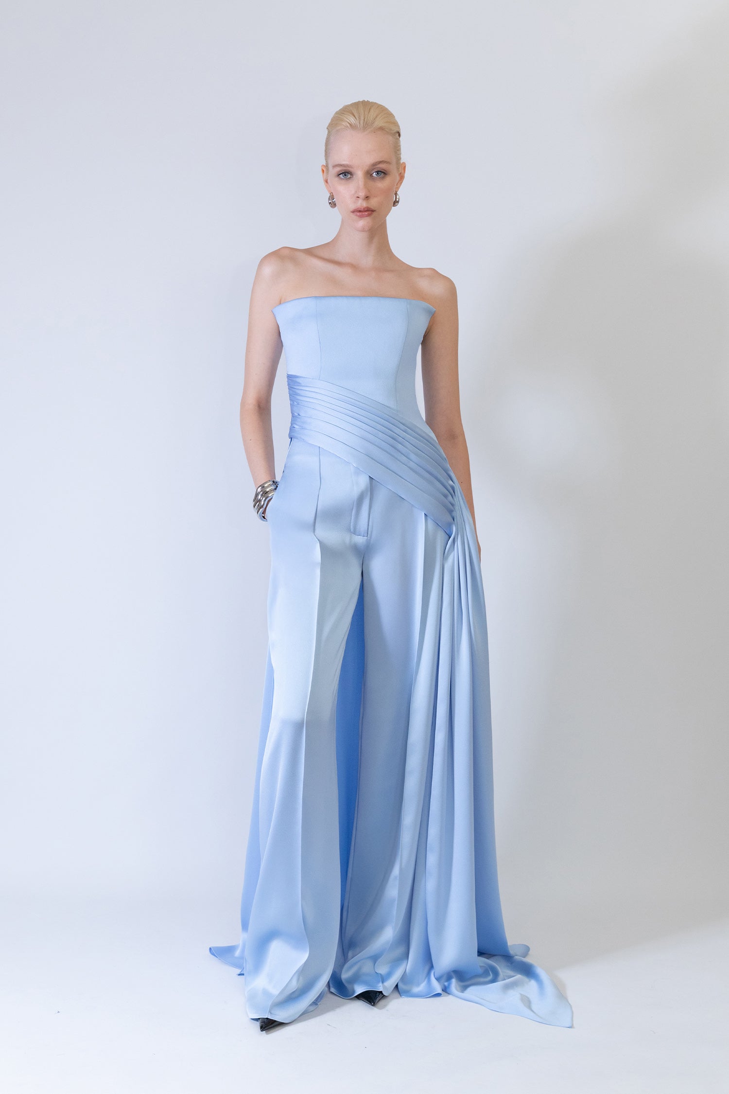 Crepe, Pleated Wide Cut Trousers