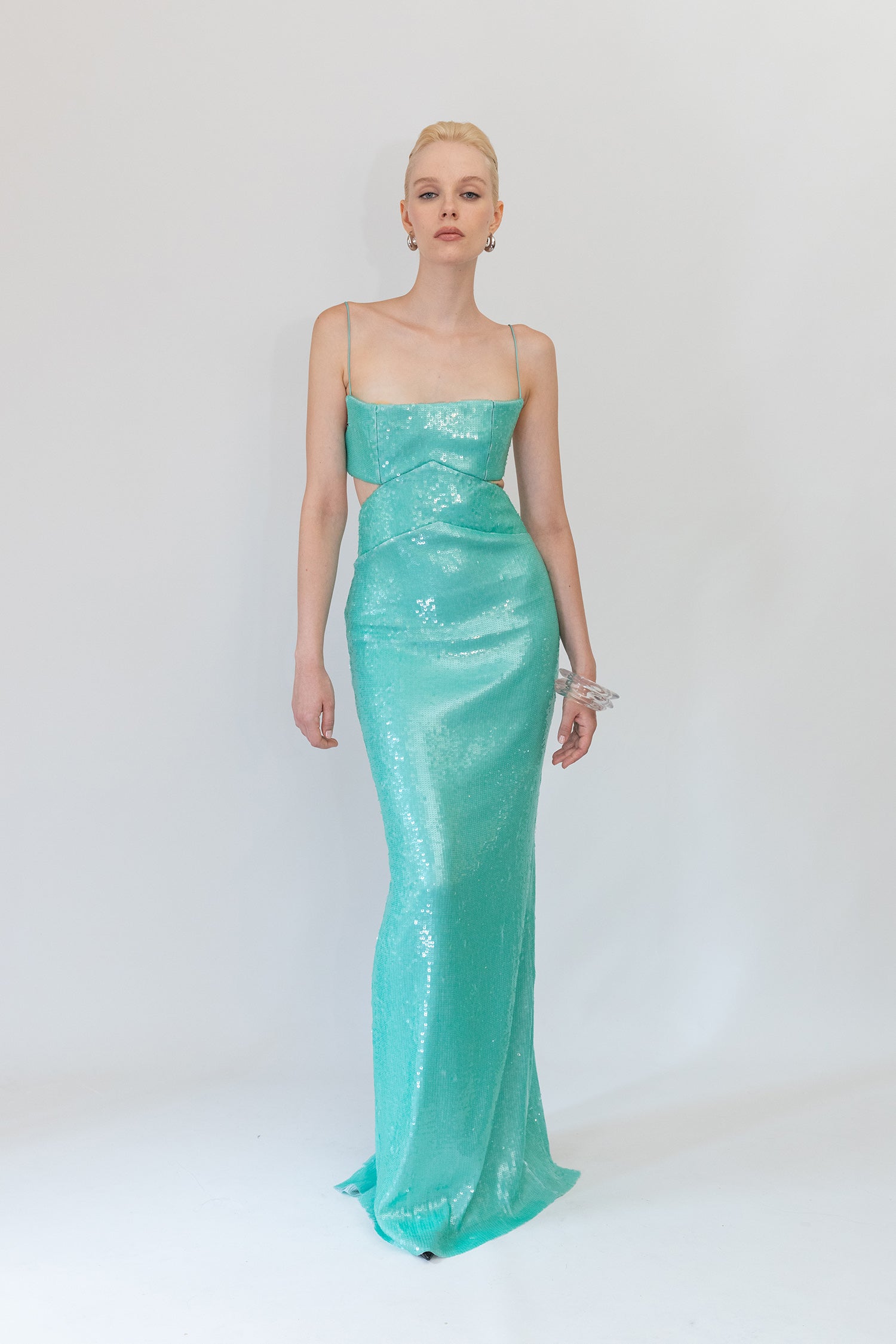 Sequin Strapless Gown with Back Cut-Out