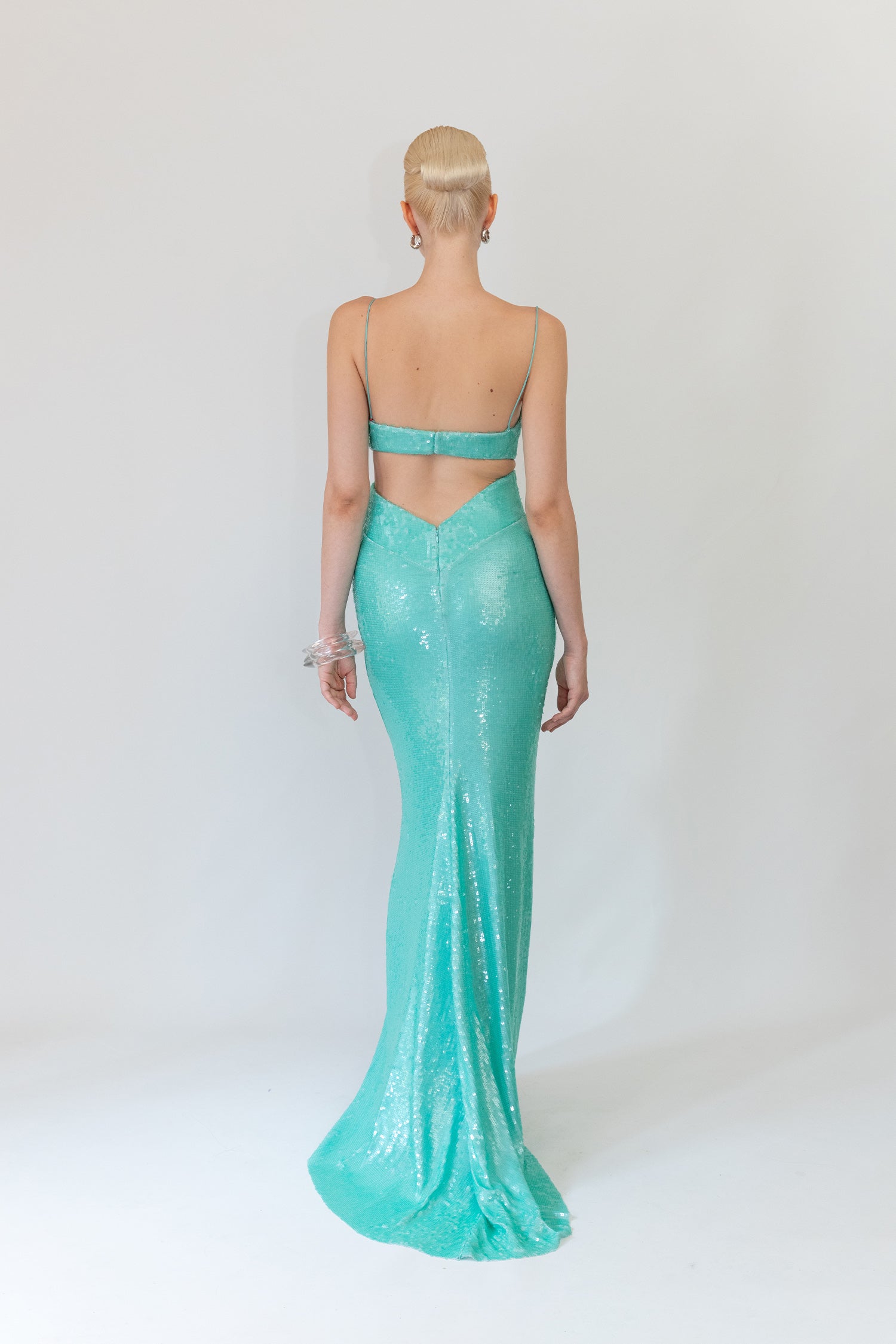 Sequin Strapless Gown with Back Cut-Out