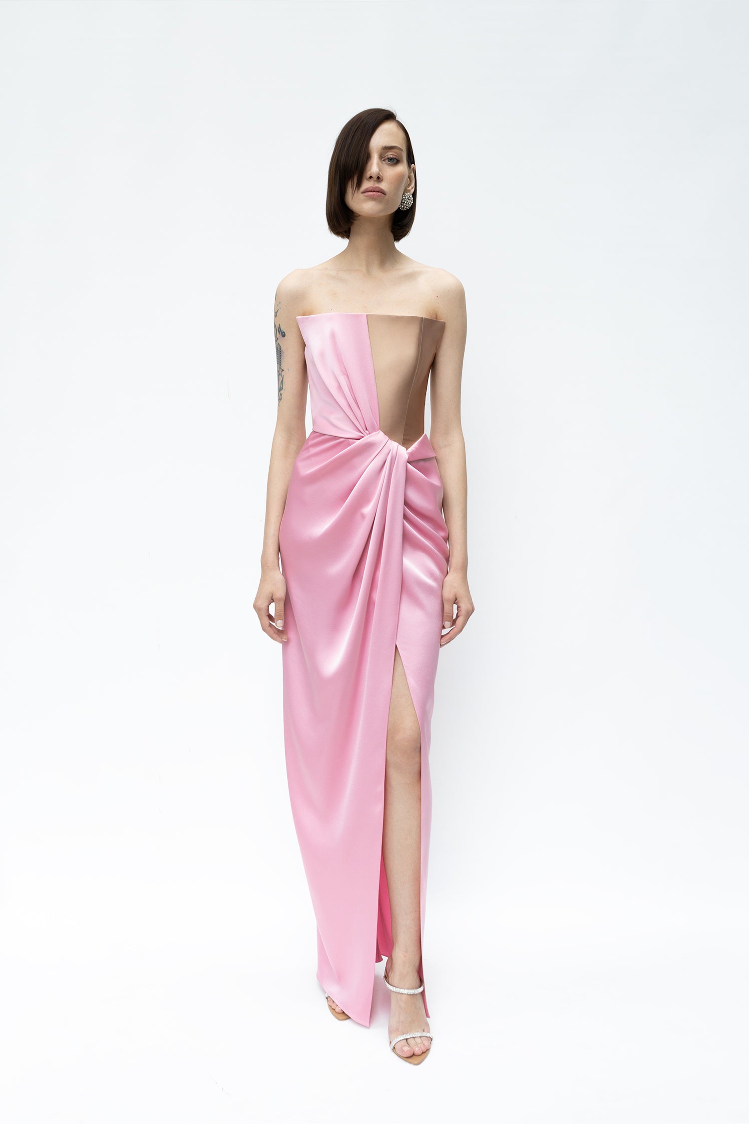 Crepe Satin Corseted Gown