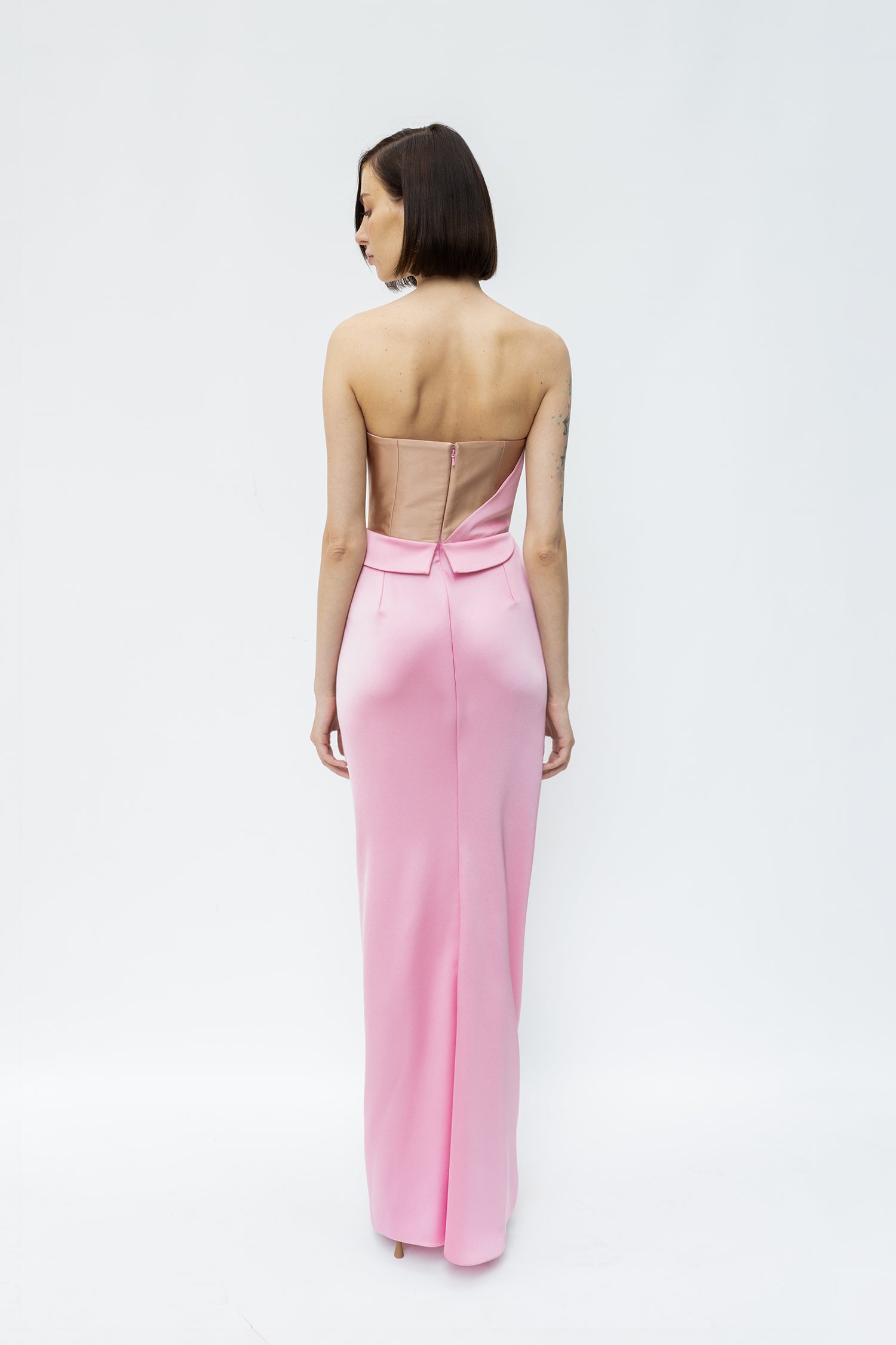 Crepe Satin Corseted Gown