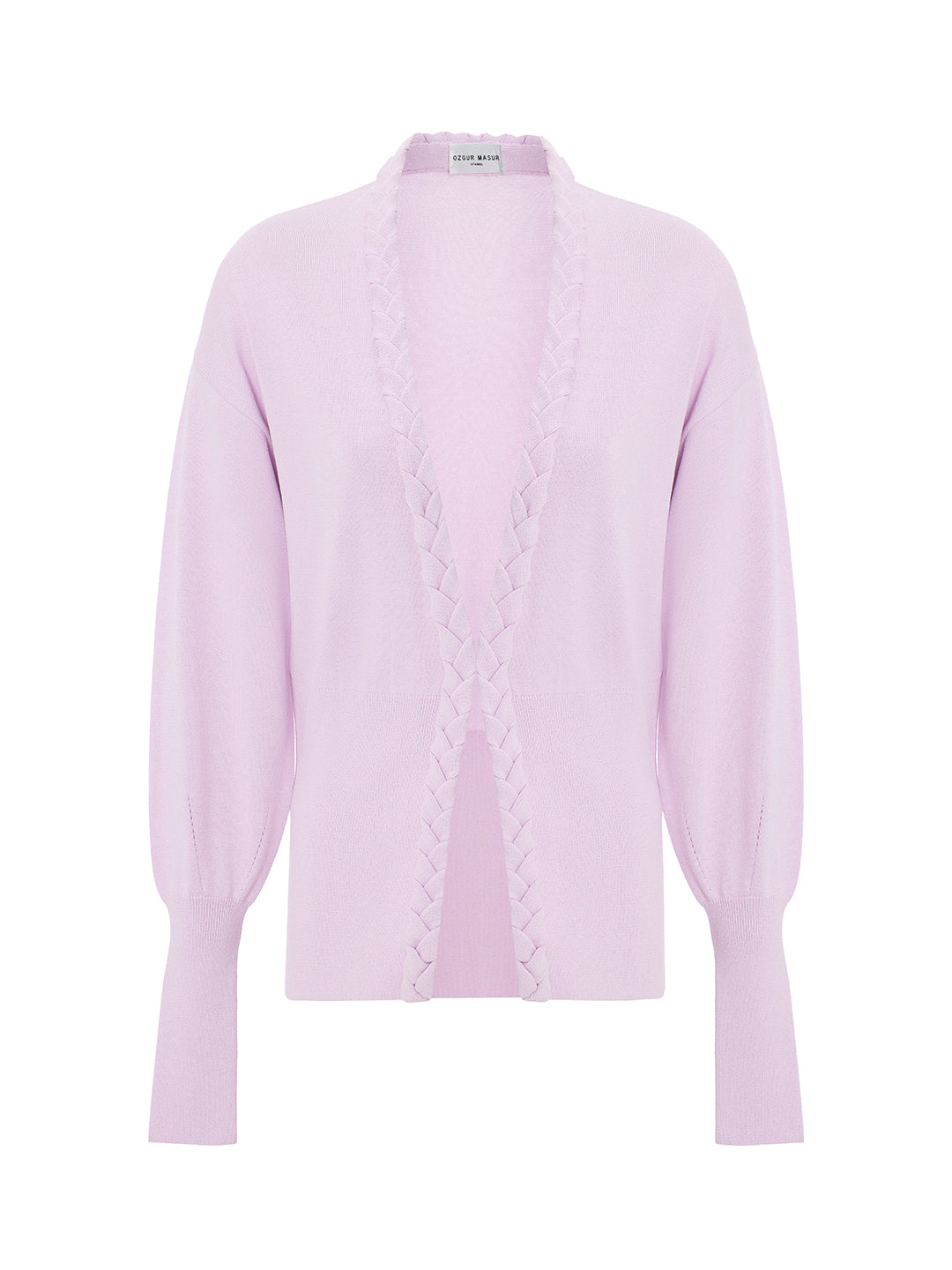 Soft Knit Cardigan With Braid Trim in Lavender