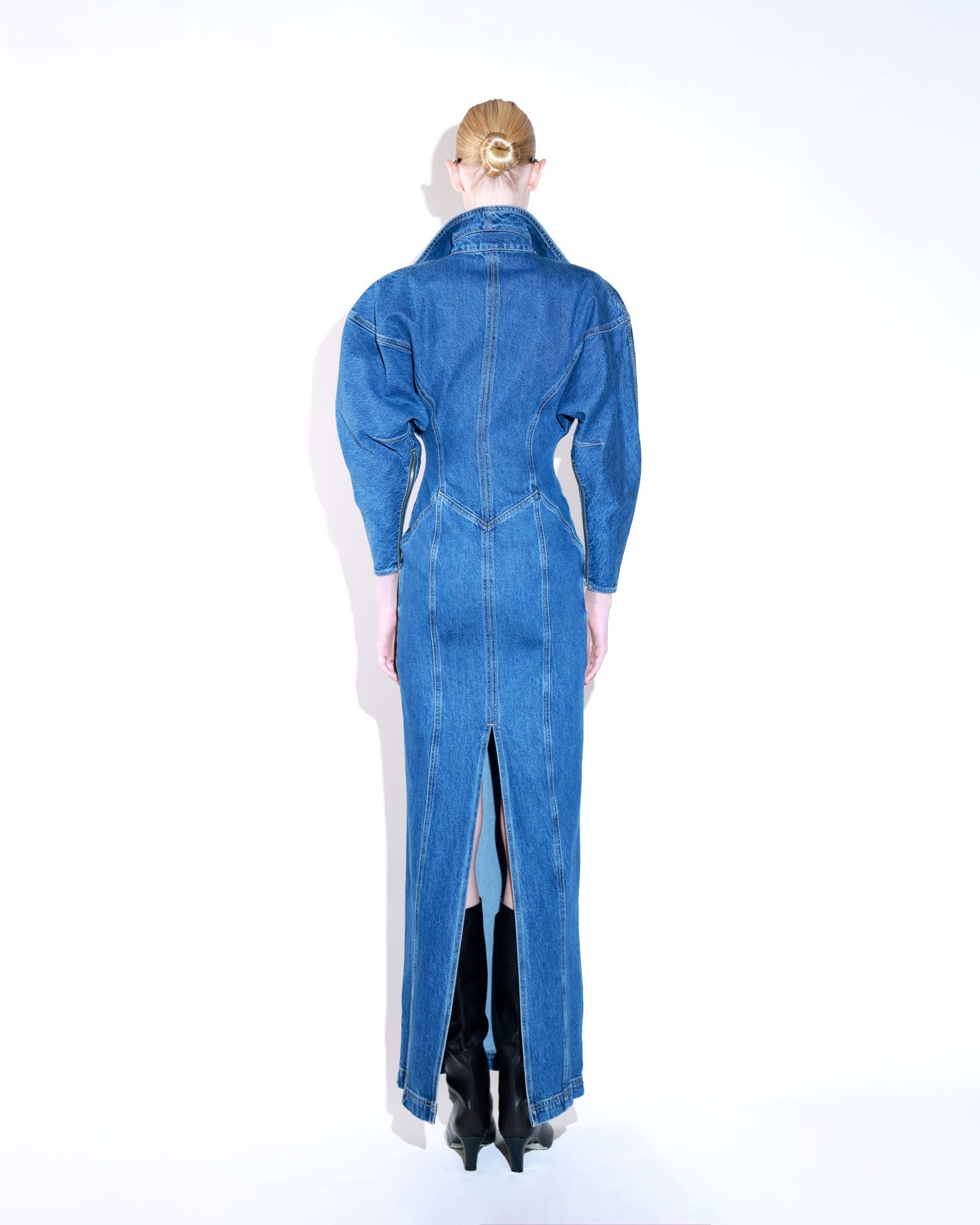 Long Zip-up Denim Maxi Dress