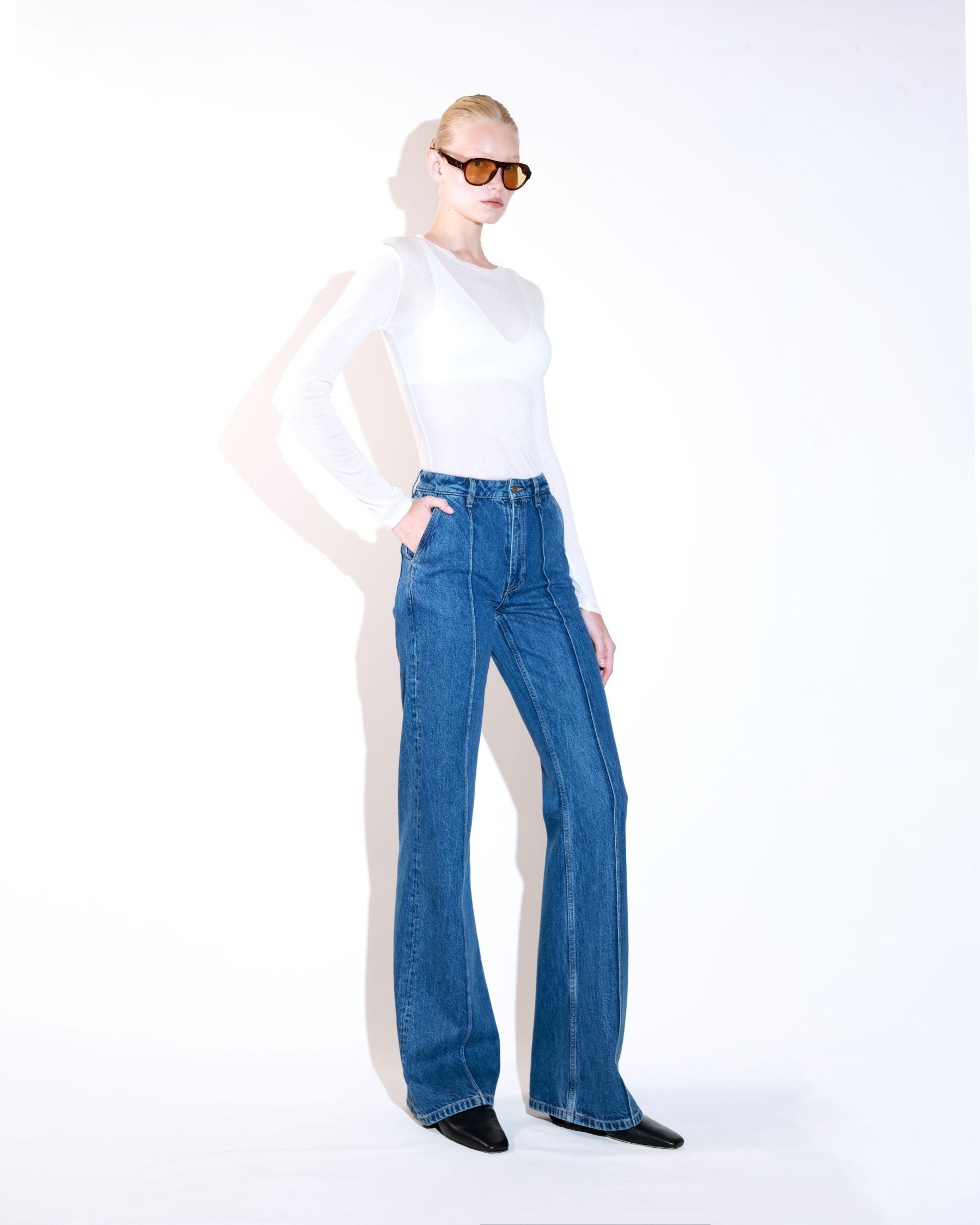 Blue Straight-Cut Blue Denim Jeans