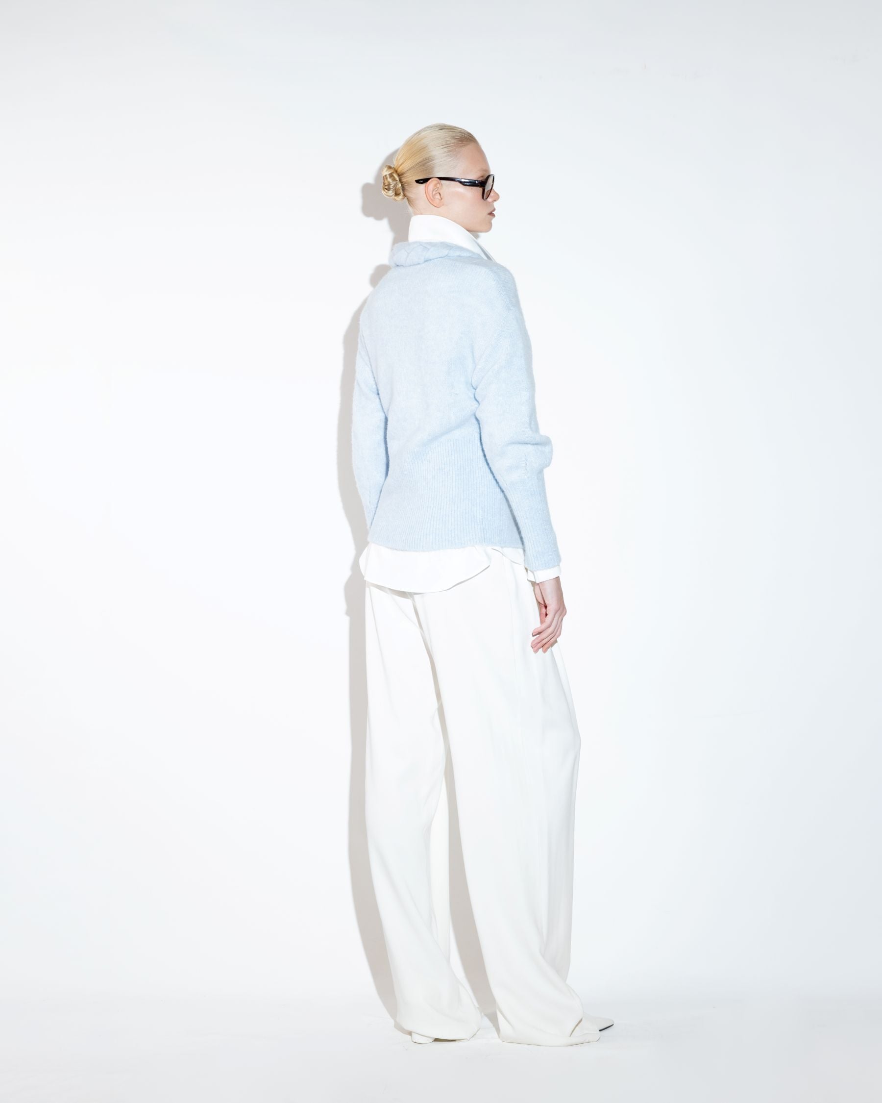 Ecru Wide-Leg Pleated Front Trousers