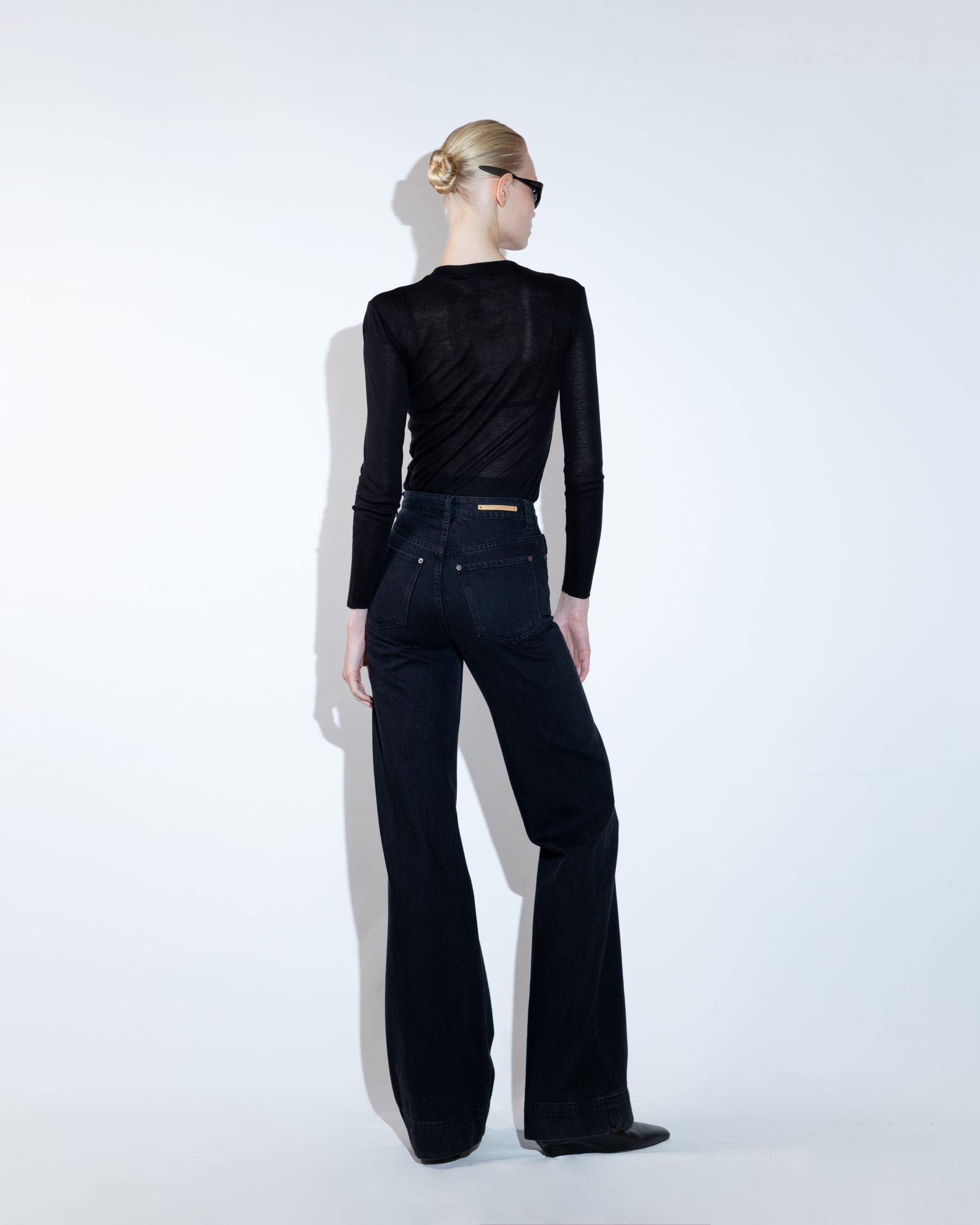 Black Wide-Leg Cut Denim Pants
