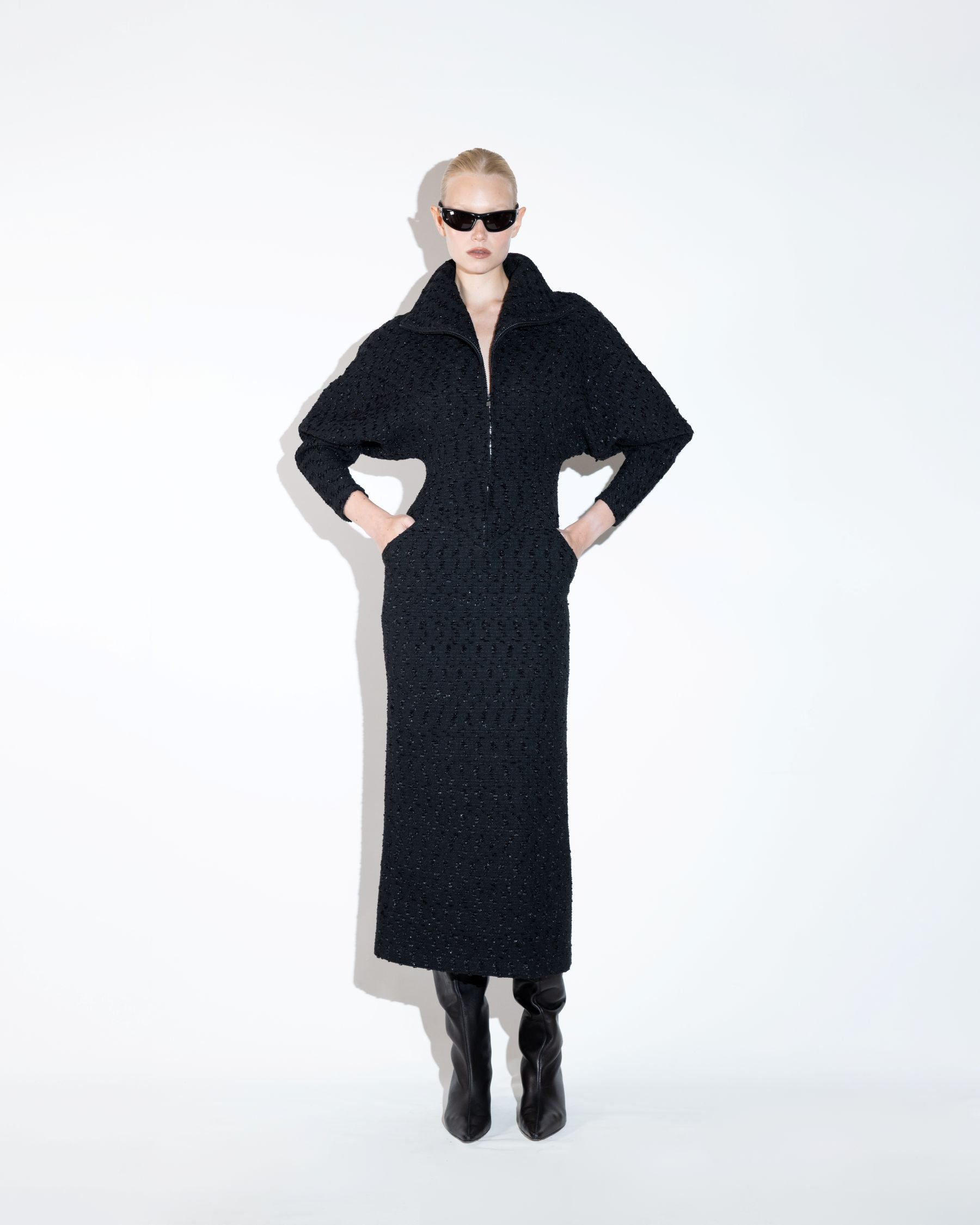 Black Tweed Midi Dress