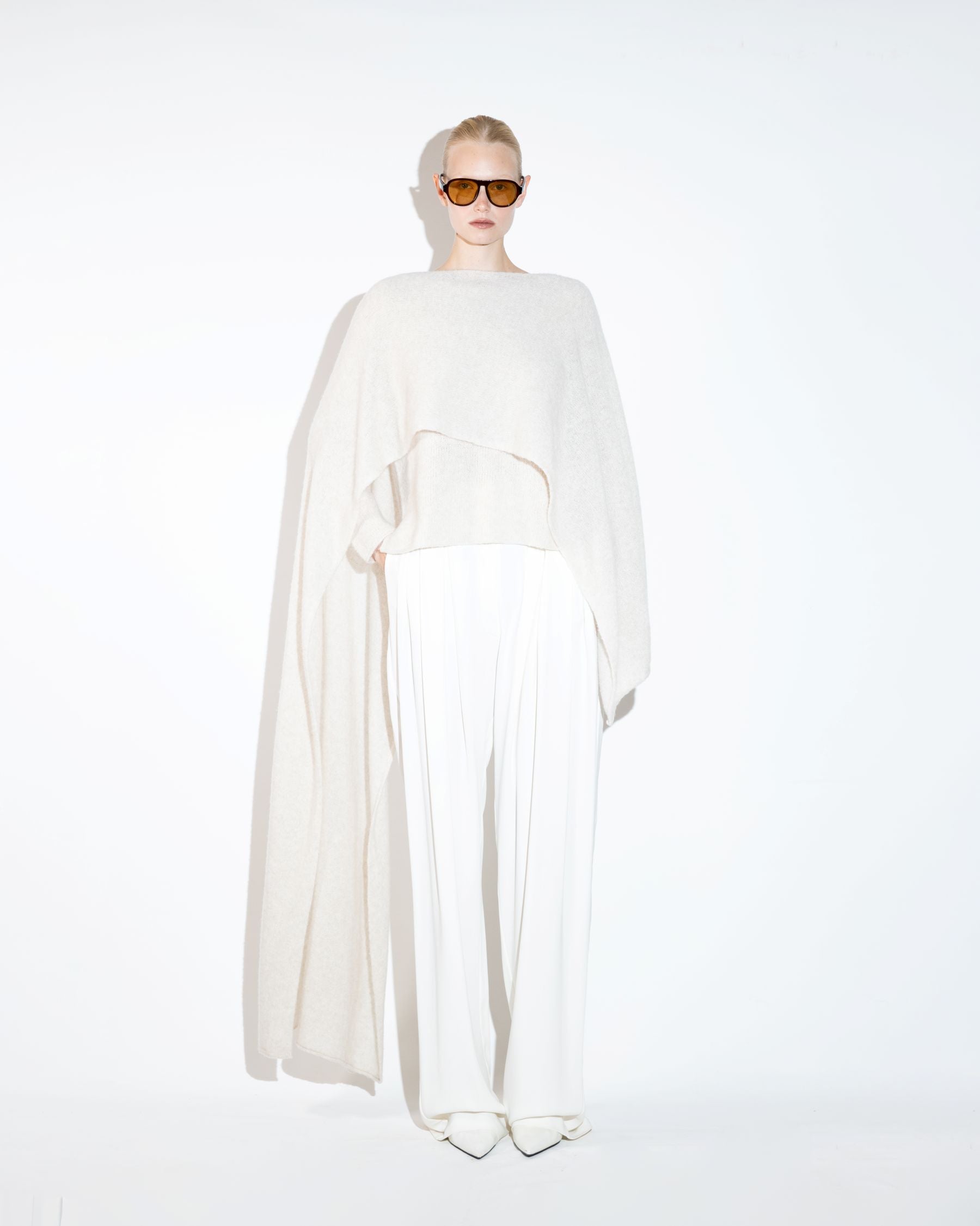 Crew Neck Sweater with Shawl Set