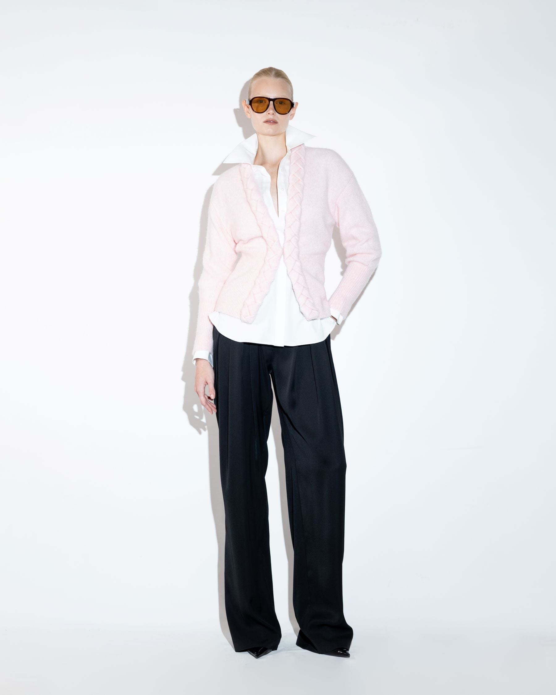 Pink Color Soft Knit Cardigan with Brain Trim