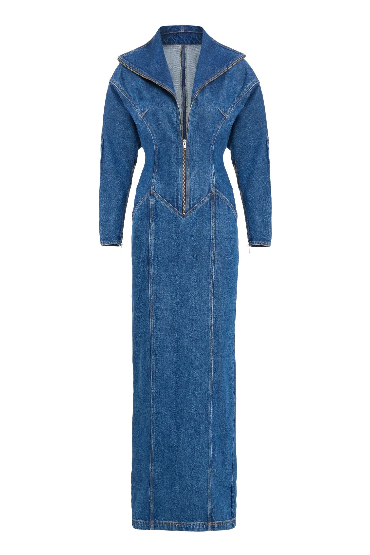 Long Zip-up Denim Maxi Dress
