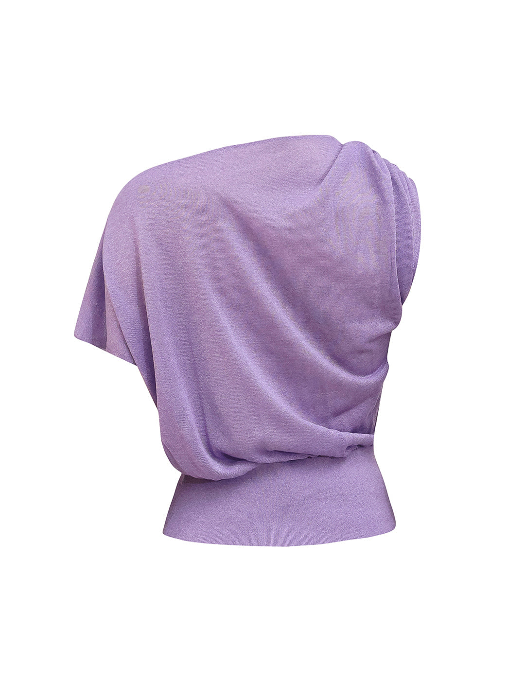 Soft Knit Top With Asymmetric Shoulder Accessory Detail in Purple