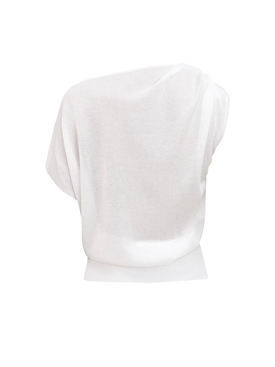 Soft Knit Top With Asymmetric Shoulder Accessory Detail in Ecru