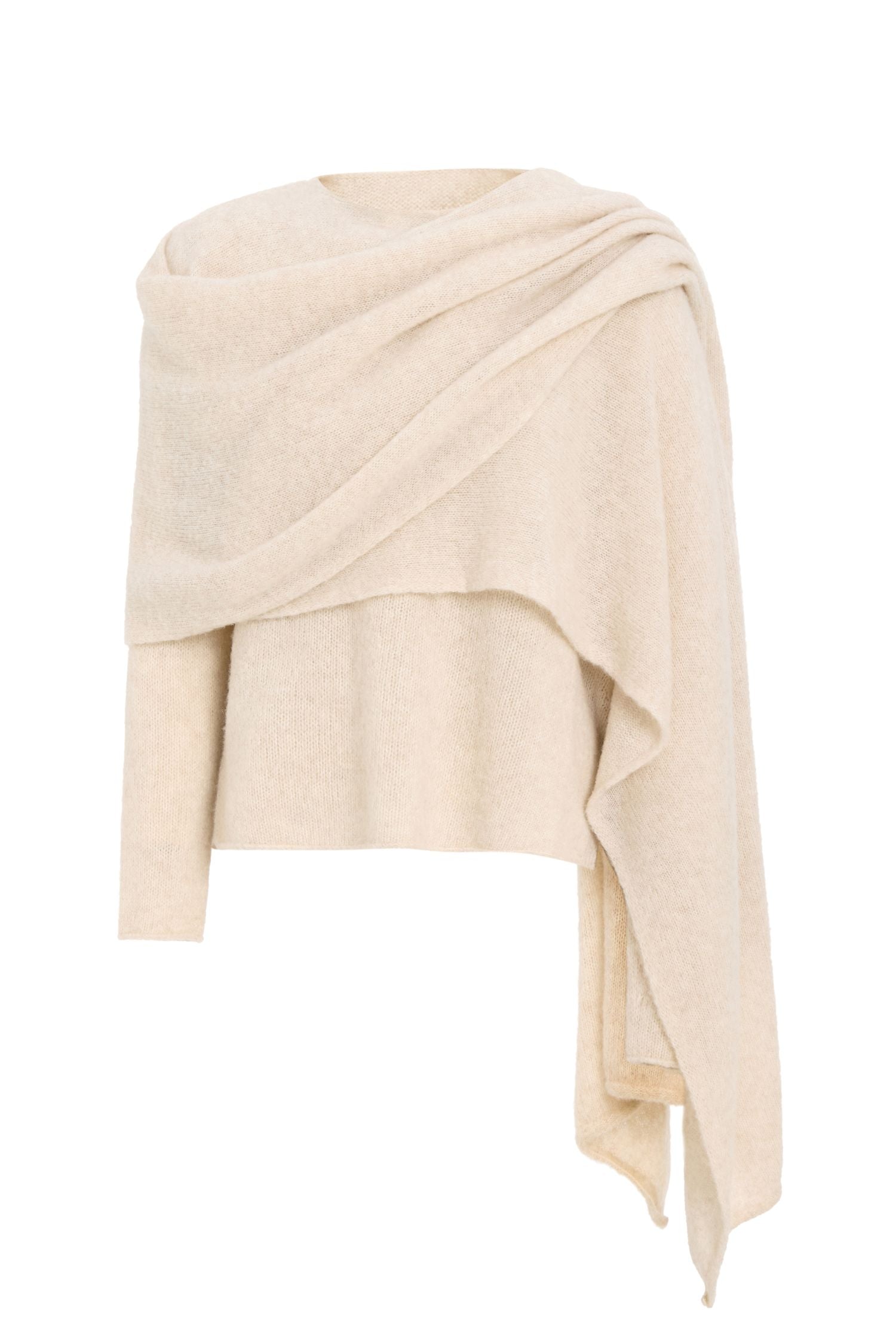 Crew Neck Sweater with Shawl Set