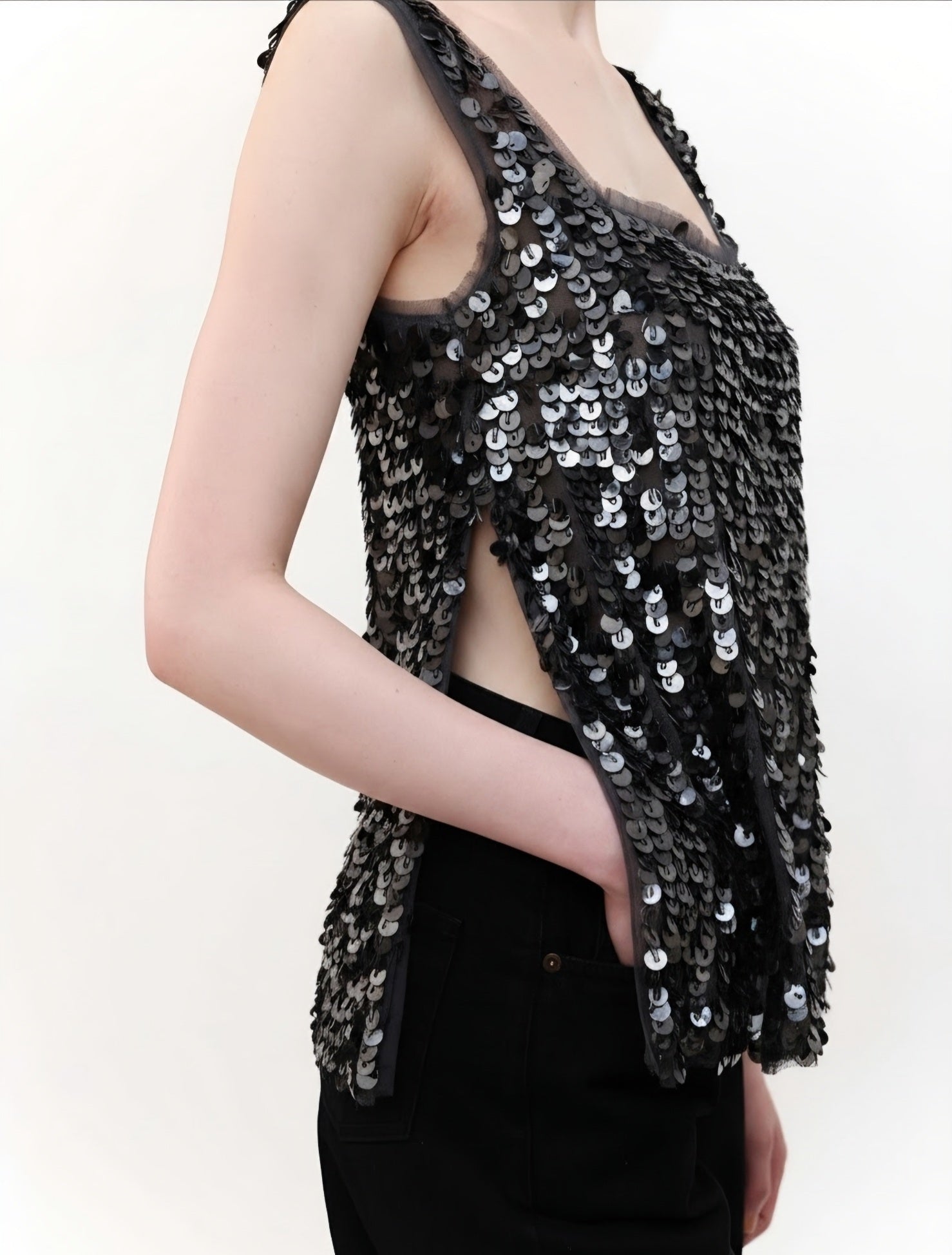 Square Neck Sequin-Detail Top